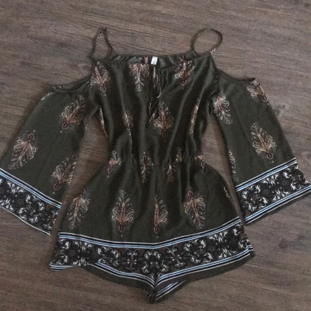 Olive green cold shoulder romper